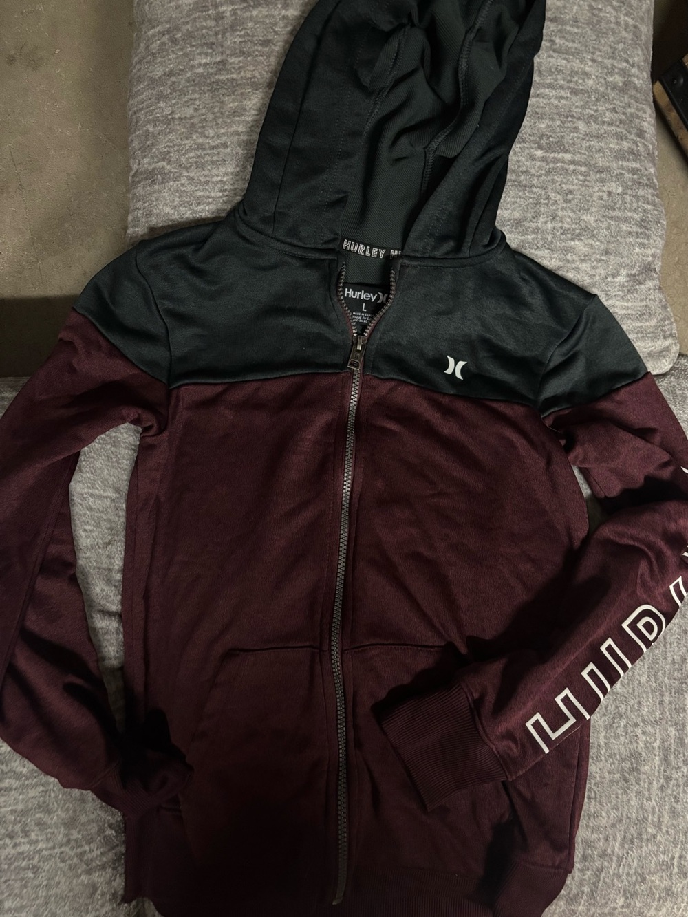 Hurley Burgundy and Black Full-Zip Hoodie